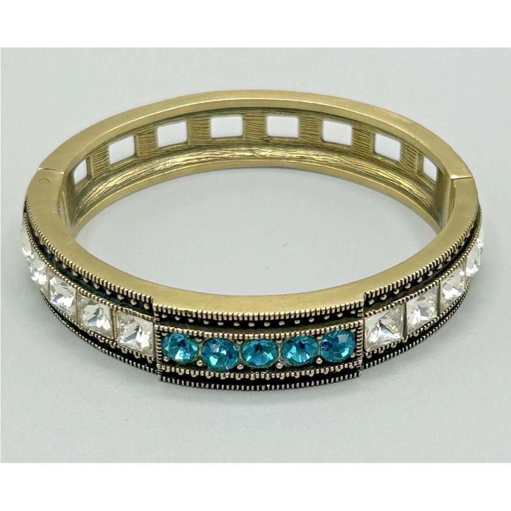 Heidi Daus Gold-Tone Bangle with Teal and Clear Crystals